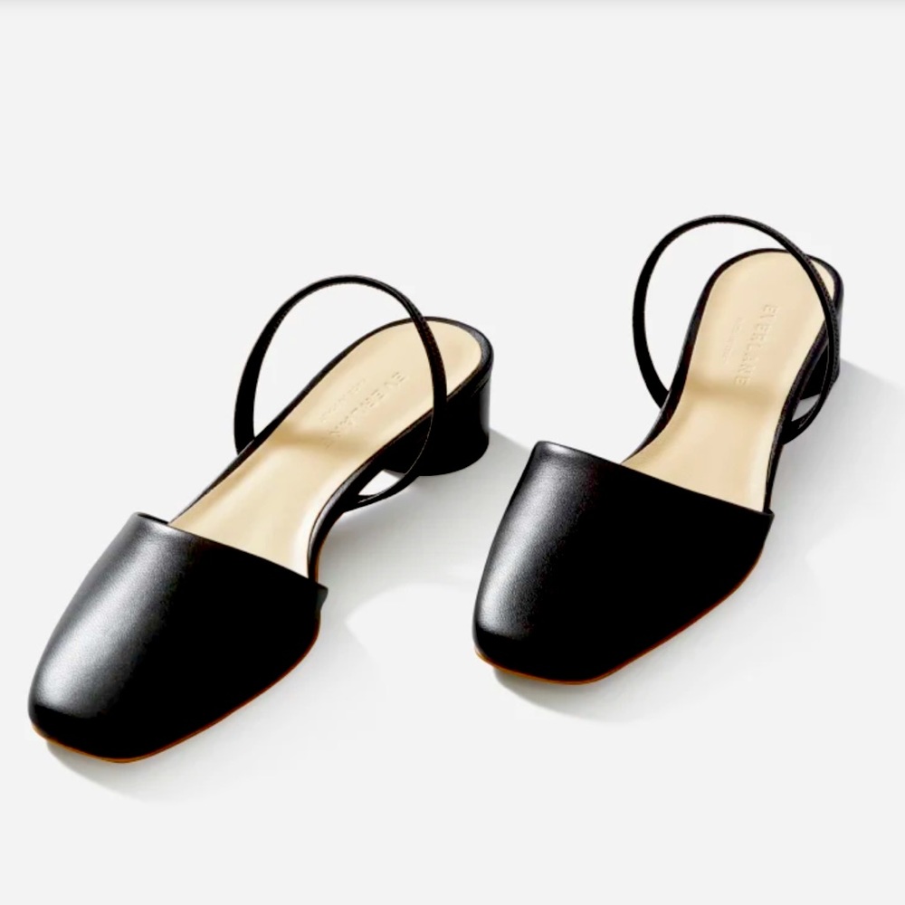 Everlane black Italian leather slingback shoes, size 7.5